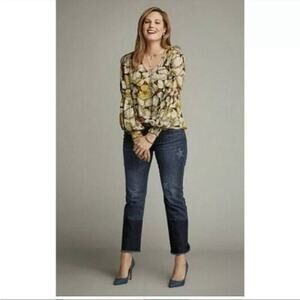 Cabi Slim Boyfriend Jeans Blue Mid-Rise 5-Pocket Frayed Hem Star Ankle Sz